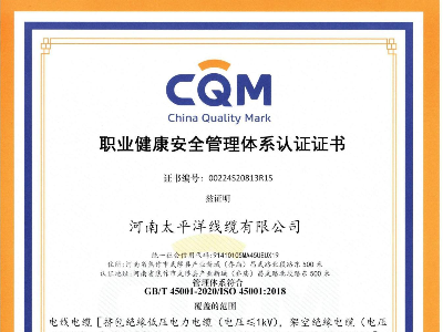 職業(yè)健康安全管理體系認證證書